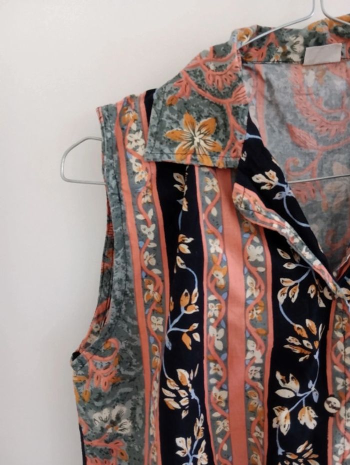 Chemise vintage Crop top à nouer imprimé fleurs multicolores - photo numéro 7
