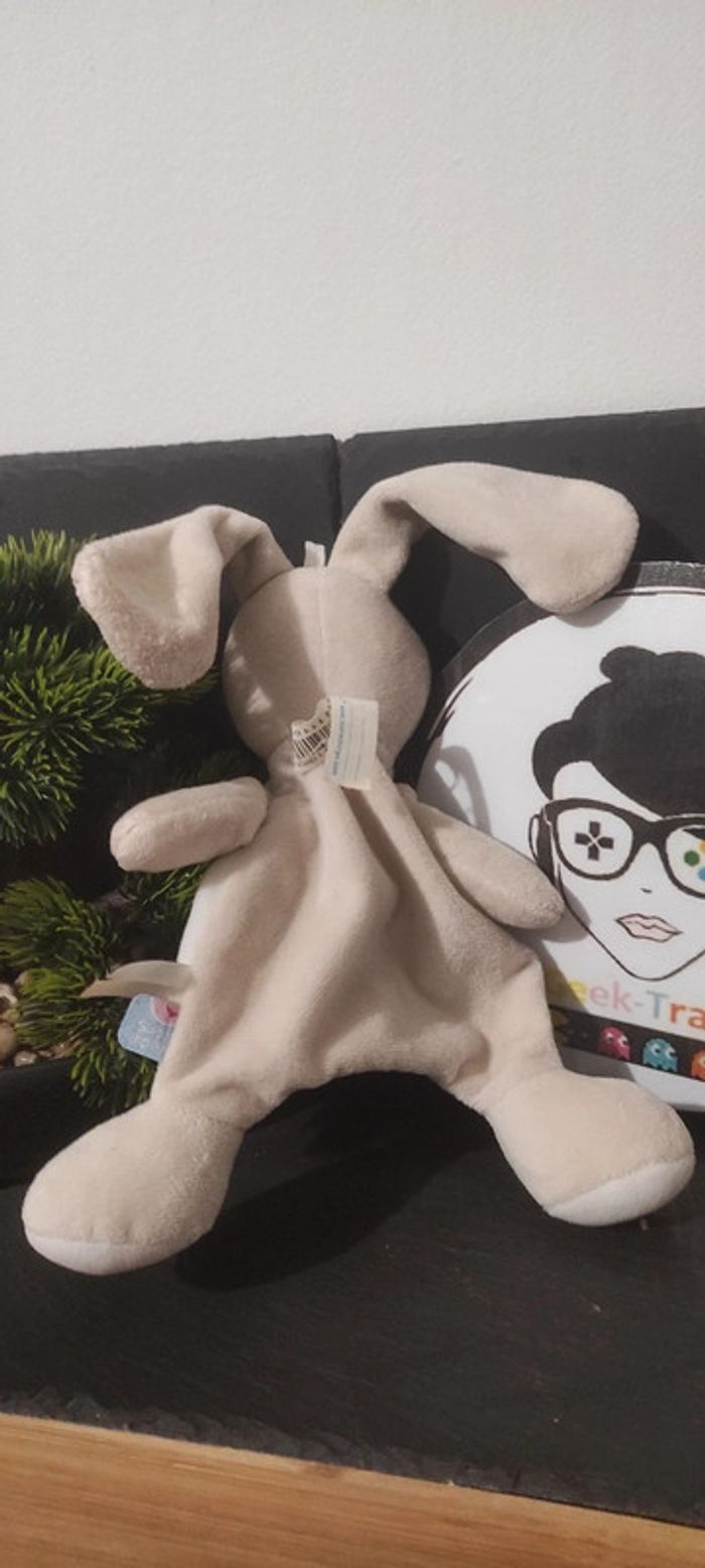doudou lapin sucre d'orge blanc beige marron étoiles doré noeud knuffel Plat - photo numéro 2