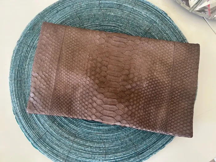 Pochette trousse en cuir, marron taupe - photo numéro 4