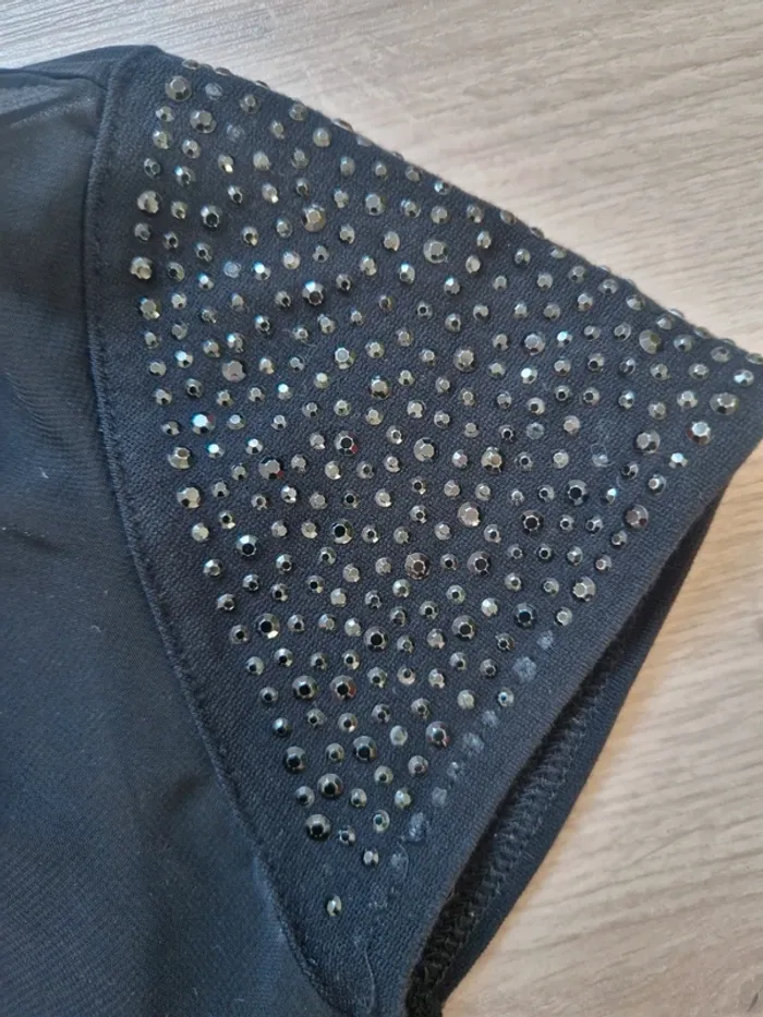 T-shirt noir Morgan avec haut en voile et strass taille S - photo numéro 6