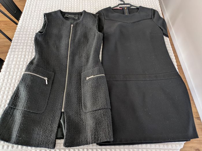 lot 2 pièces : robe noire comptoir des cotonniers et gilet long zara
