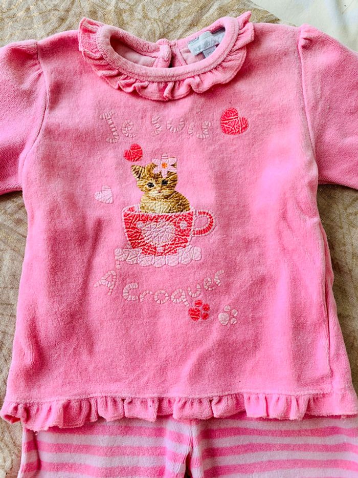 Pyjama chat velours rose -12 mois - photo numéro 2