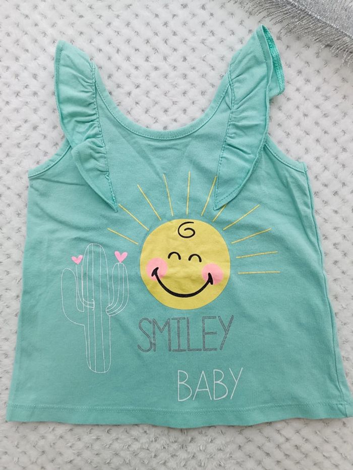 🔸 T-shirt Sans Manches à Volants Fille - Smiley 24 Mois🔸 - photo numéro 2