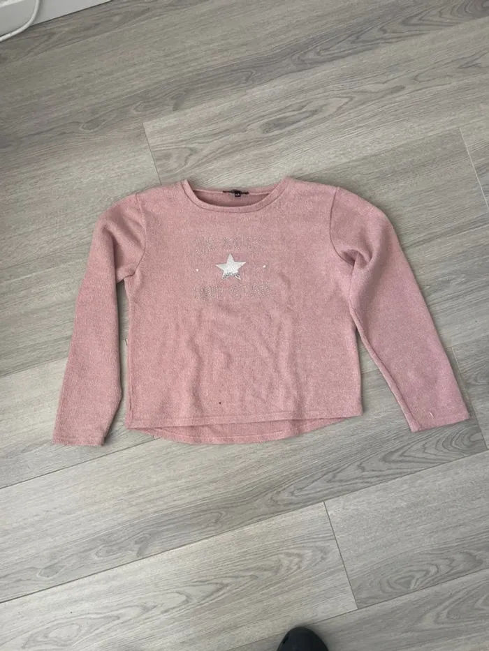 Pull fille laine rose et strass
