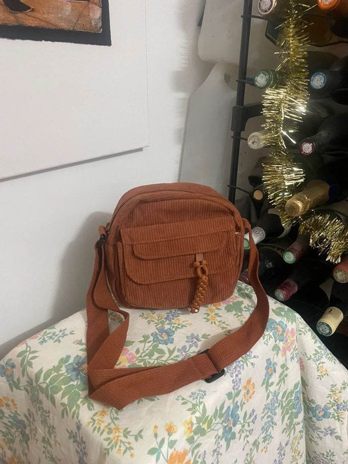 Mini Sac Bandoulière marron en Velours Côtelé pour Femme - photo numéro 6