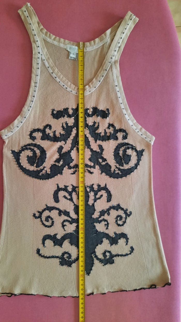 Débardeur beige & noir Taille L - photo numéro 8