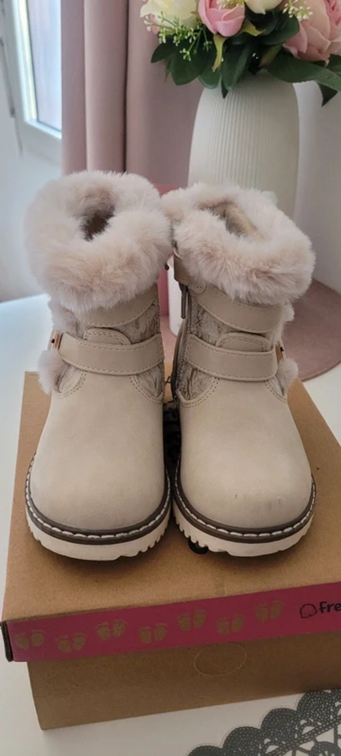 Bottines mi haute enfants à fourrure beige et rose Nini & Girls - photo numéro 3