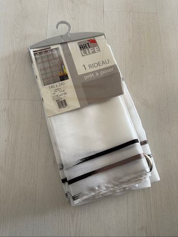 Rideau Voilage rayure noir gris 140 x 240 cm neuf