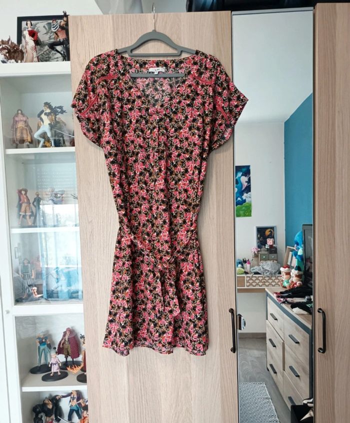 Robe floral rose et noir LH (la halle) - Taille L 40