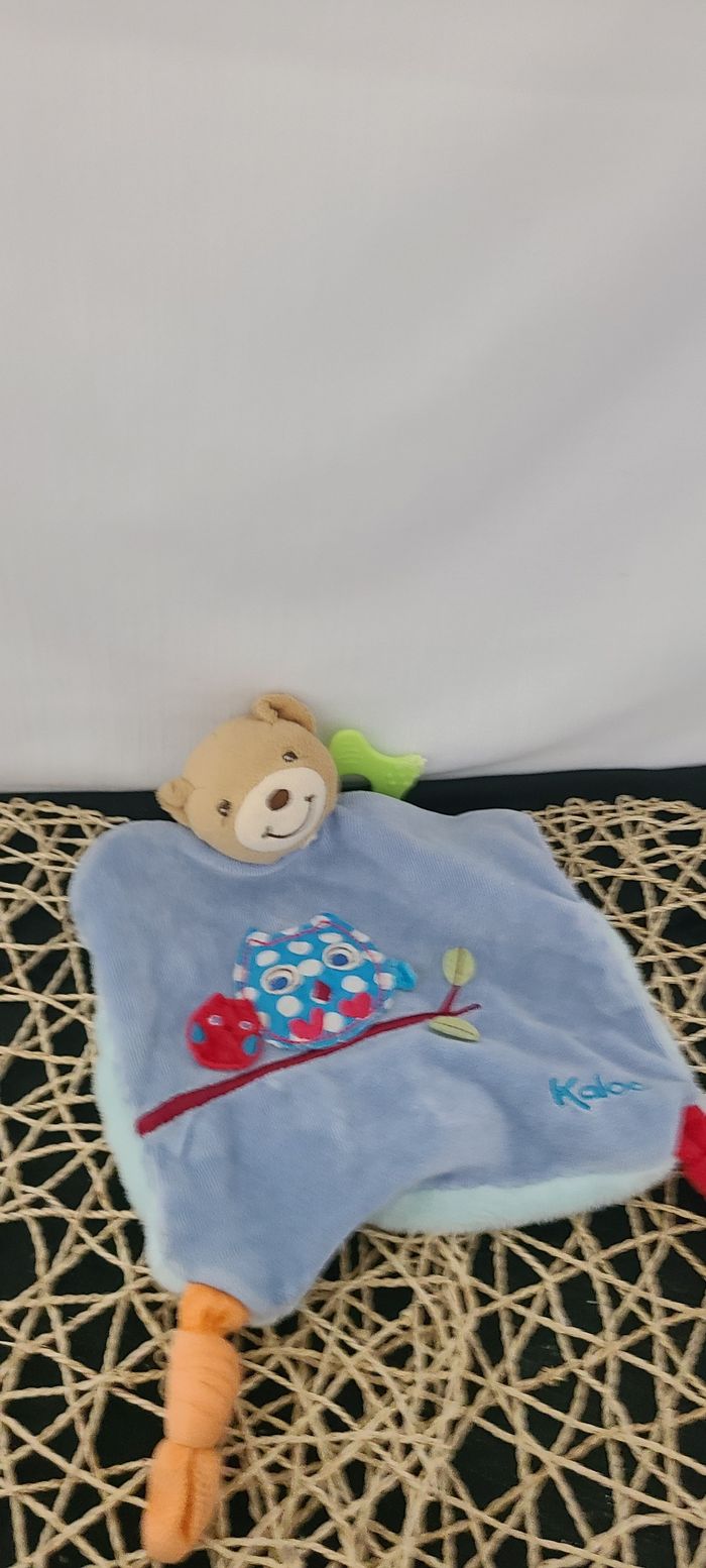 Doudou plat Ours bleu hibou chouette anneau dentition KALOO - photo numéro 2