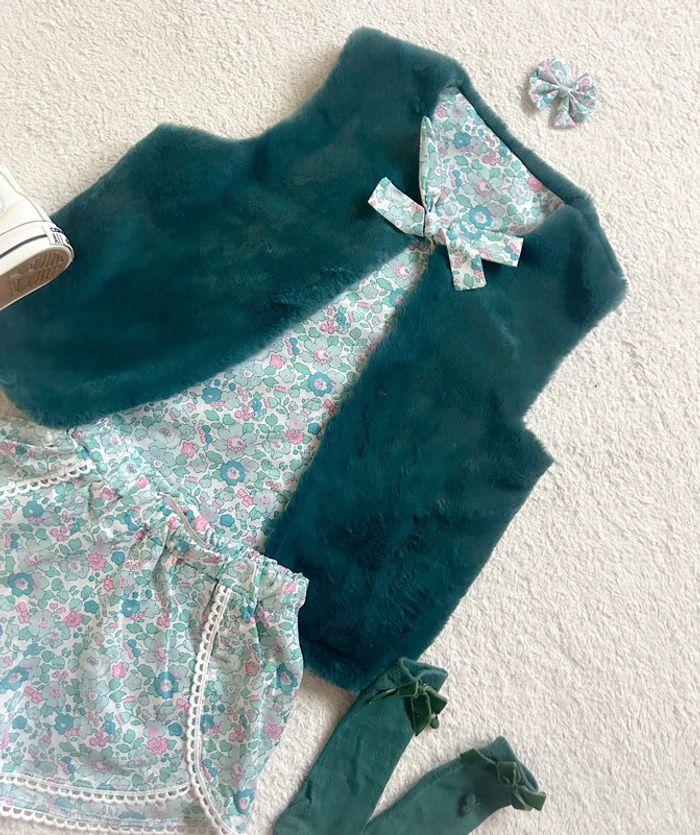 Ensemble créatrice neuf liberty betsy gilet short et noeud  ans - photo numéro 4