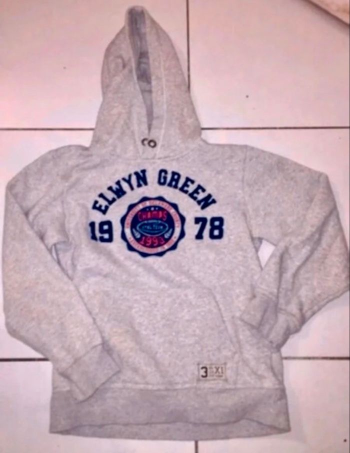 Sweat avec capuche couleur gris motif bleu et rose taille 10/12 ans  h&m