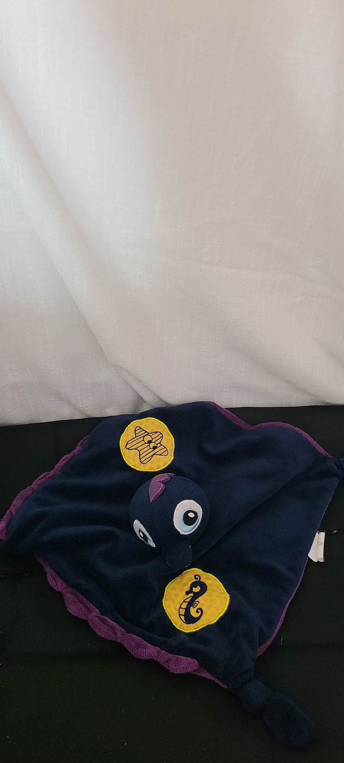 Doudou Hippocampe Plat Bleu et Mauve Etoile de Mer Carré Blanc - photo numéro 4