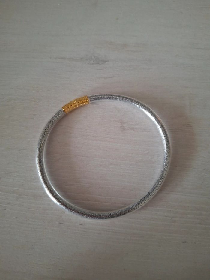 Bracelet jonc bouddhiste tibetain plastique brillant pailleté argentée - photo numéro 2