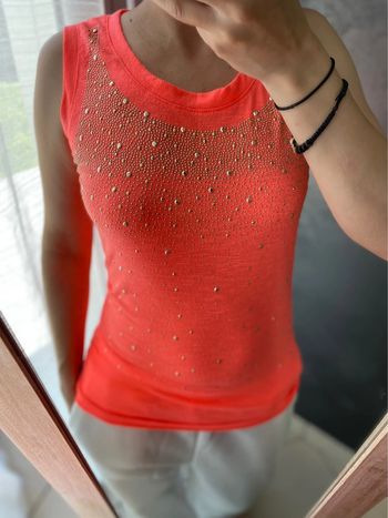 Débardeur orange strass