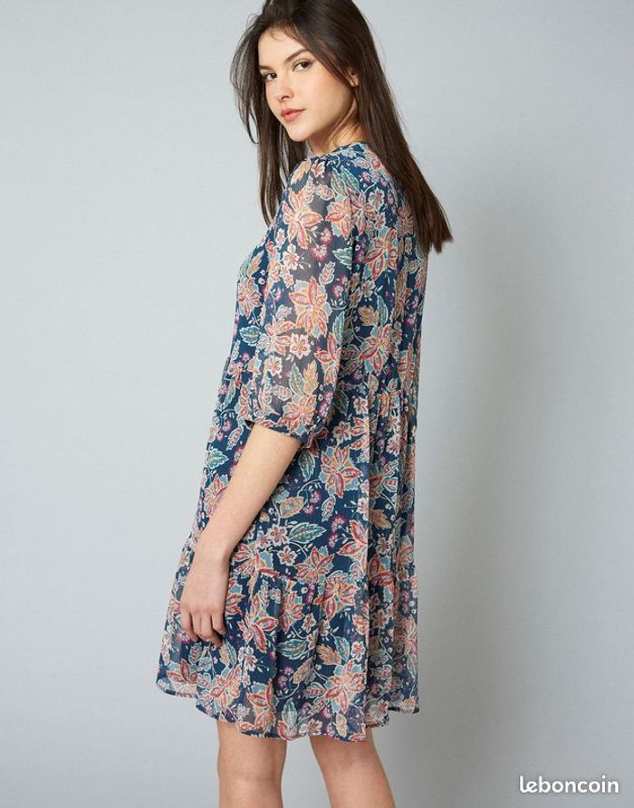 Robe courte imprimé à fleurs BLEU - RIU PARIS - TAILLE 46 - photo numéro 2
