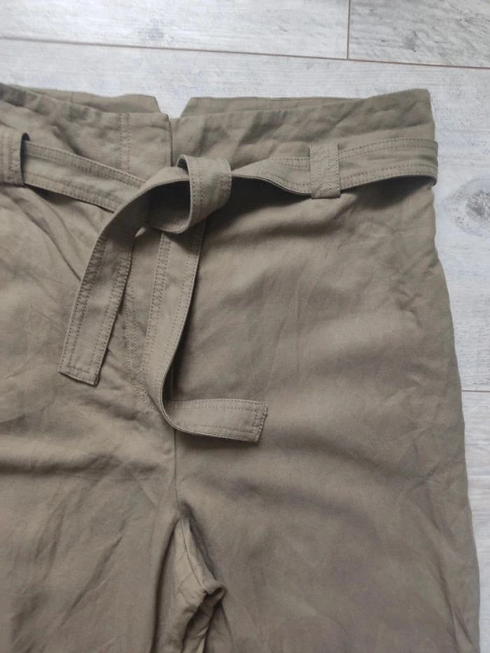 Pantalon large taille haute et ceinture à nouer kaki lin taille 38 Arket - photo numéro 4