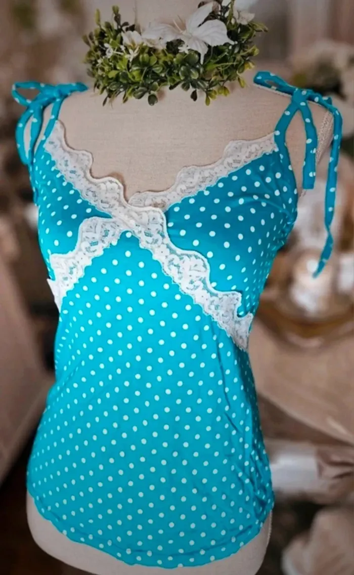 Haut turquoise blanc Miss Lucci Taille 3 (38/40) Neuf - photo numéro 3