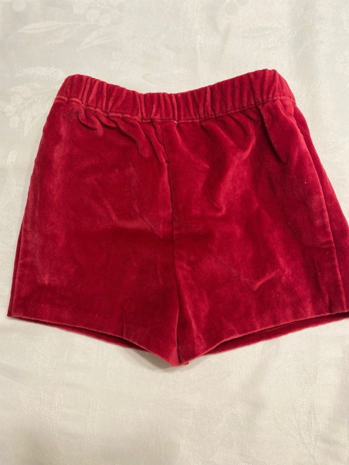 Short bébé fille rouge en velours  3 mois - photo numéro 3