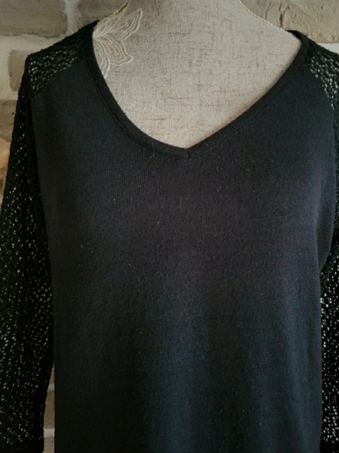Pull noir manches en dentelle au crochet La Redoute S 36 - photo numéro 4