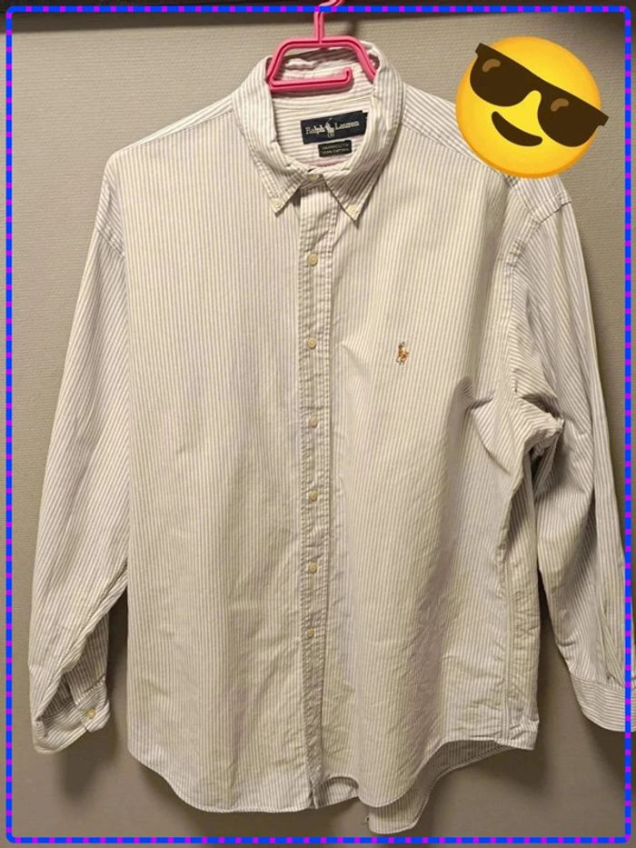 🟦 Chemise Ralph Lauren Yarmouth - Rayures Bleu/Blanc - Taille 16.5 / 34 (L) - photo numéro 3