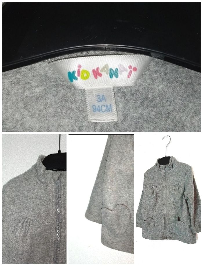 3 ans  kidkanai veste, gilet polaire zippé gris poche en forme de cœur toutes saisons /Excellent état