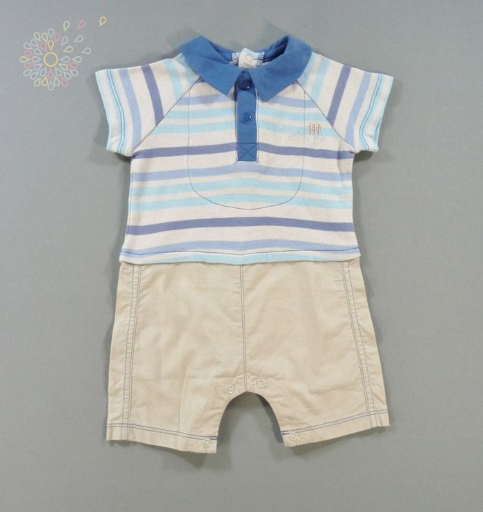 Combinaison courte jersey bleu beige rayures BÉBÉ 9 3 mois 59 cm garçon