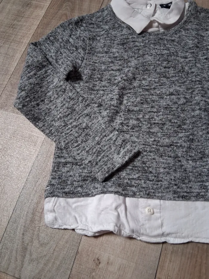 Pull fille effe 2en1 gris chiné et blanc 4 ans - photo numéro 3