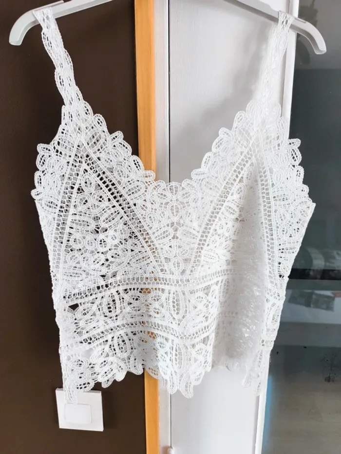 Débardeur blanc crocheté en dentelle femme L - photo numéro 7