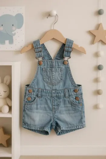 Salopette courte en jean clair Kiabi – Taille 3 ans (90-97 cm)
