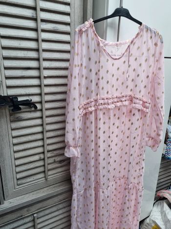 Robe de nuit manche longue rose transparente à petit pois taille S