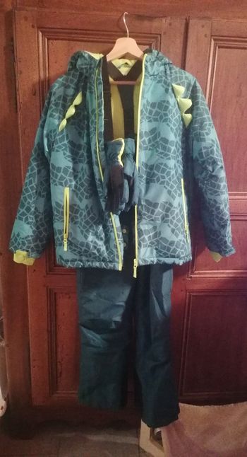 Ensemble doudoune, salopette de ski et gants enfant mixte 12 ans