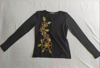 Maillot femme noir à motifs verts avec manches voile, NEUF, T38 M / 38 / 10·Neuf sans étiquette·Katm