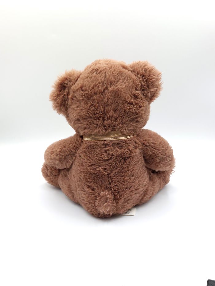 Peluche doudou ours marron beige MAX & SAX Carrefour nœud doré 26 cm TY71037 - photo numéro 3