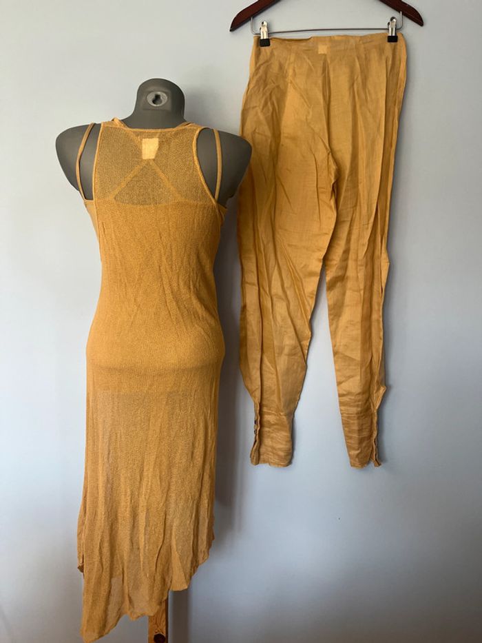 Ensemble 3 pièces Sarah Pacini - Beige/Sable - Robe transparente + débardeur + pantalon - photo numéro 9