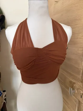 Top court halter effet bustier - Taille XS - Couleur rouille/terracotta