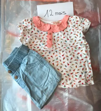 T-shirt MC et short 12 mois été