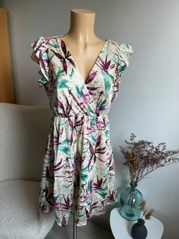 Robe chic crème violet  vert
