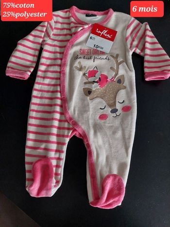 Grenouillère rose et crème fille 6mois