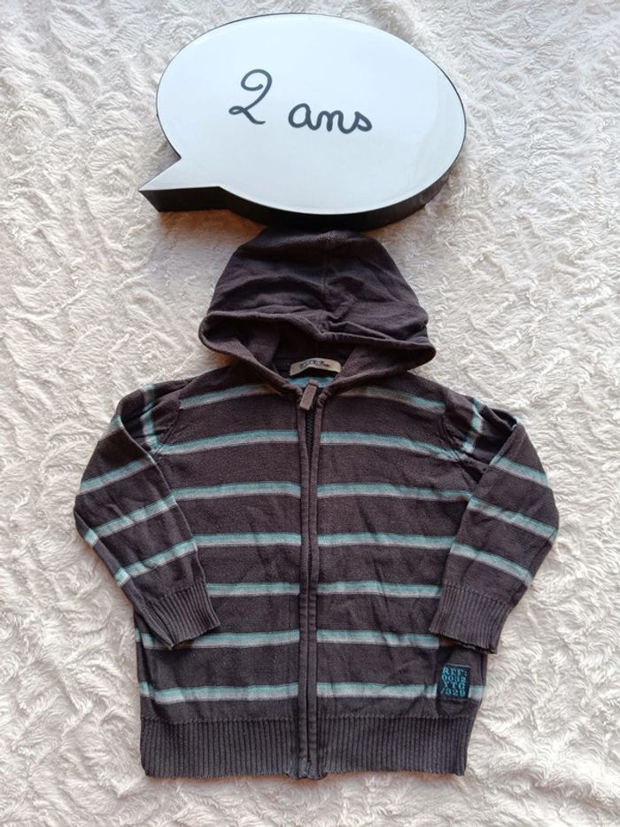 Gilet fin zippé avec capuche Garçon 2 ans Tao 100% coton