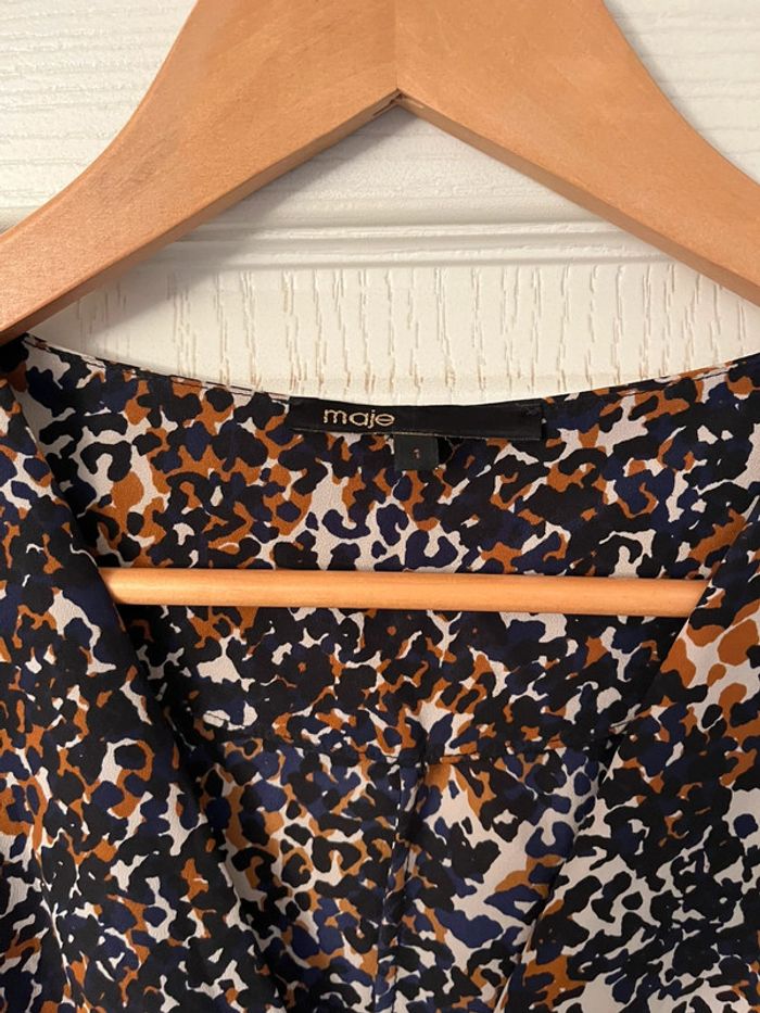 Robe courte cache-cœur, marque mage, taille 1 motif léopard marron, noir et bleu - photo numéro 2