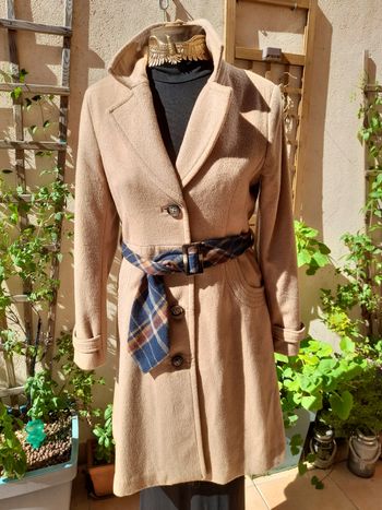 Manteau laine cashmere cachemire kashmere camel h&m ReFashion cravate pièce unique cousu main 