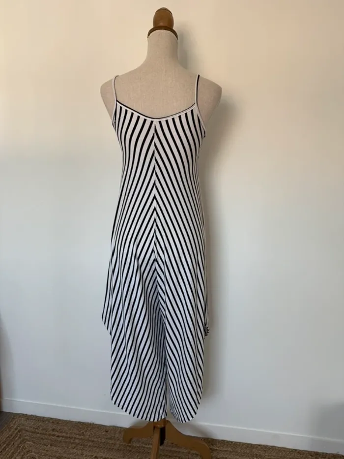 Combinaison salopette fluide rayures blanc pantalon été femme bretelles - photo numéro 3