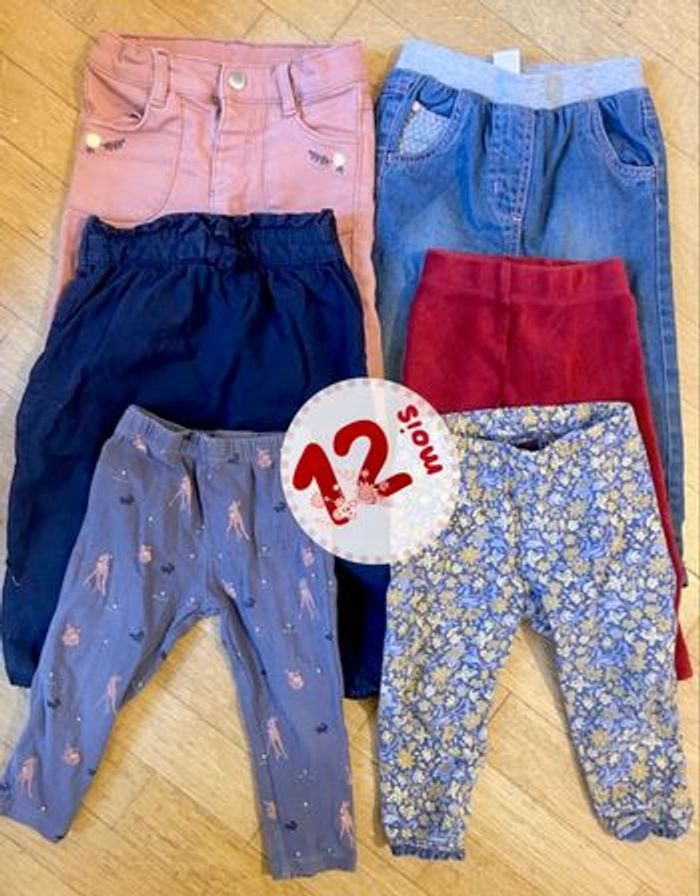 🌸 Lot de 6 Pantalons / Leggings - Fille - 12 mois