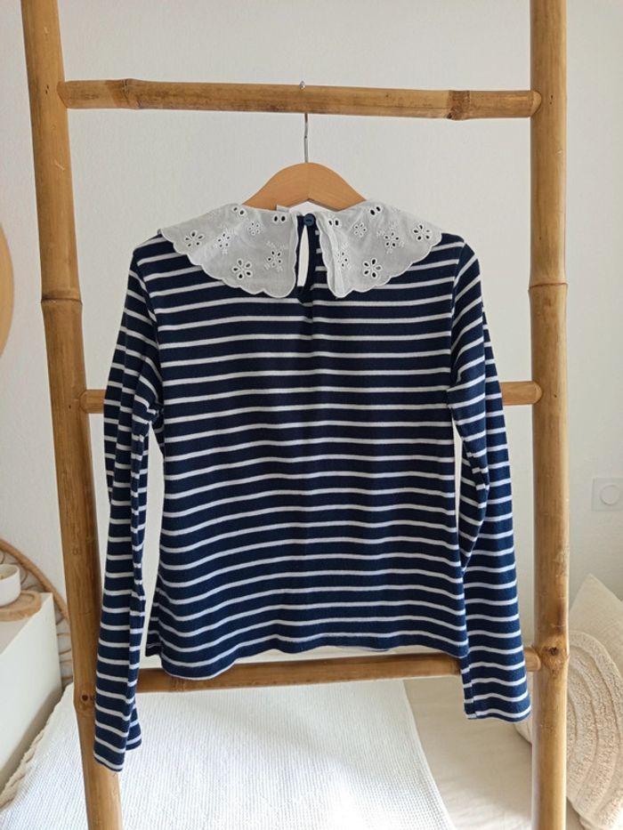 Haut marinière avec col Claudine blanc en broderie anglaise 10 ans - photo numéro 4