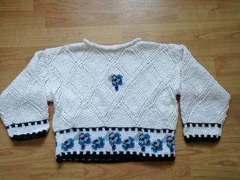 Pull coton tricoté main 6/10 ans