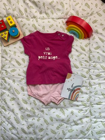 ensemble teeshirt manches courtes rose 6 mois H&M