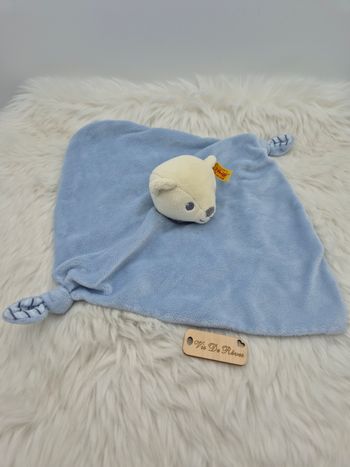 Doudou plat carré Ours beige bleu rayé Steiff