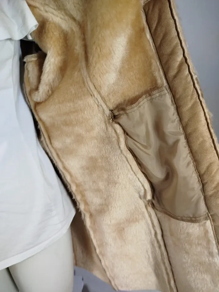 Manteau mi-long femme en fausse fourrure - Veste longue effet daim - Très chaud - Pièce Vintage A266 - photo numéro 7