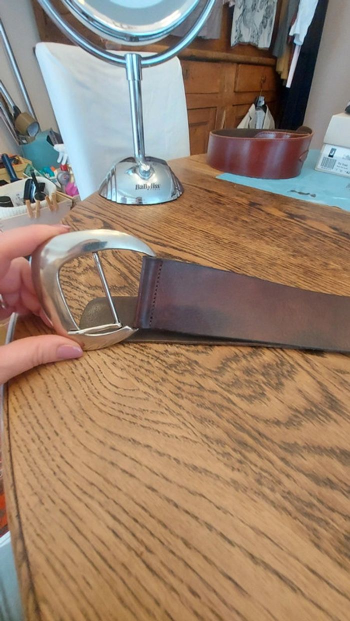 Ceinture en cuir Marron made in Italy 85cm - photo numéro 9